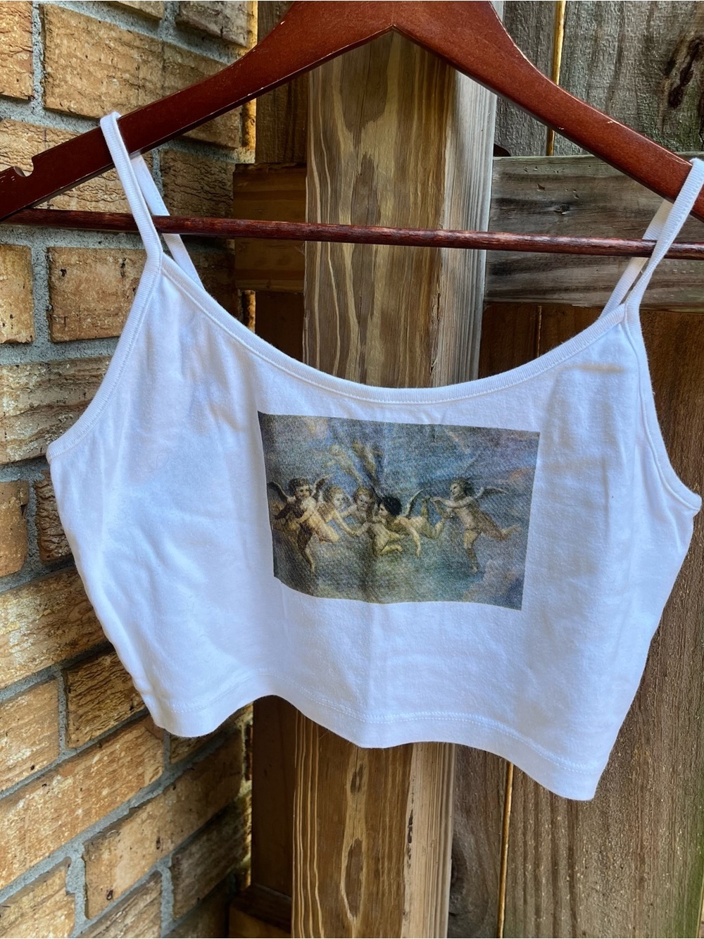 Urban Outfitters White Cropped Tank with Cherub Print